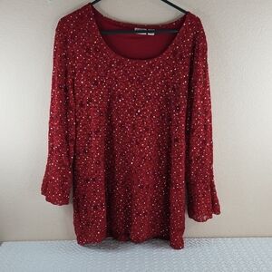 CATO Womans Plus 22/24W Red Sequin Pull Over Top Lined Like New
